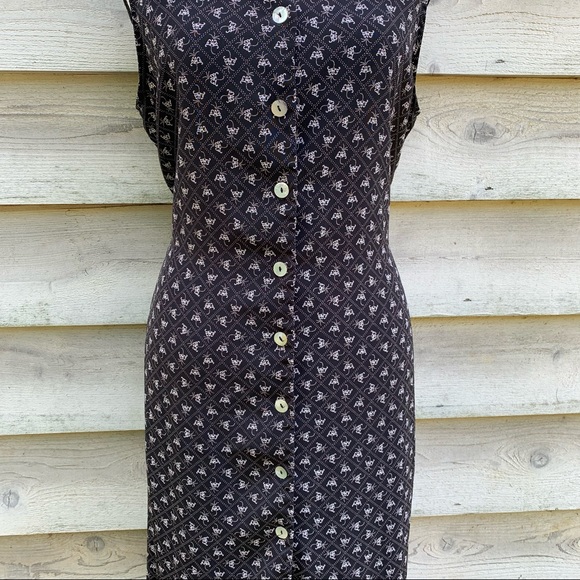 Vintage 90s Black Diamond Monogram Print Button Up Sleeveless Casual Maxi Dress - Picture 9 of 16